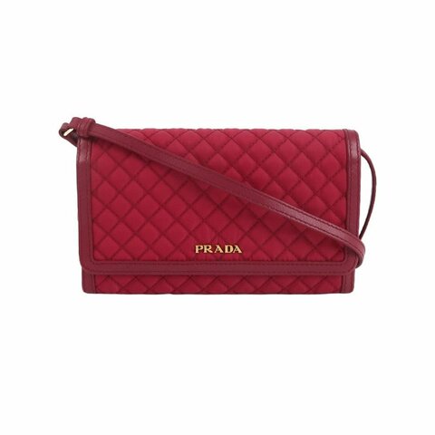 Prada牛皮尼龍布菱格絎縫字母Logo斜挎包單肩包