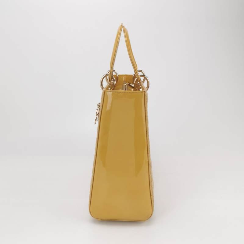 Dior Lady Dior戴妃包大號漆皮藤格紋字母Logo吊飾單肩包-2