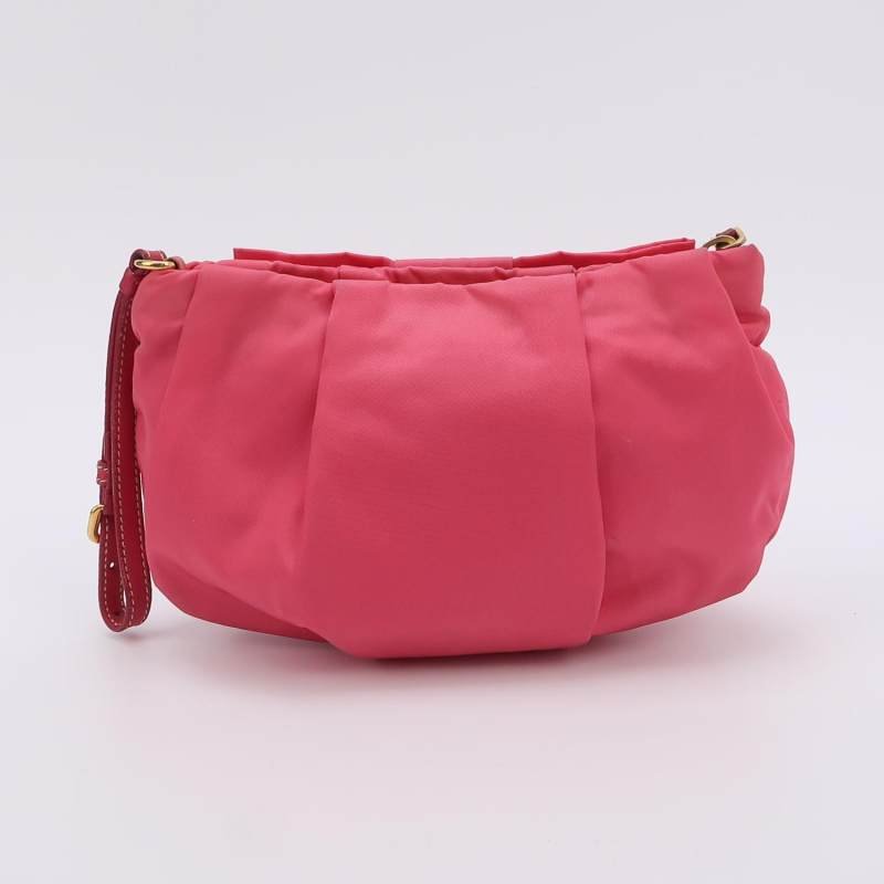 Prada羊皮尼龍布純色蝴蝶結裝飾字母logo手拿包-3