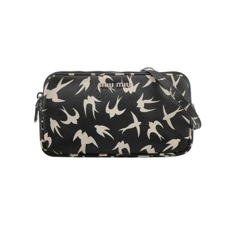 Miu Miu牛皮圖案印花字母Logo拉鏈斜挎包單肩包-0