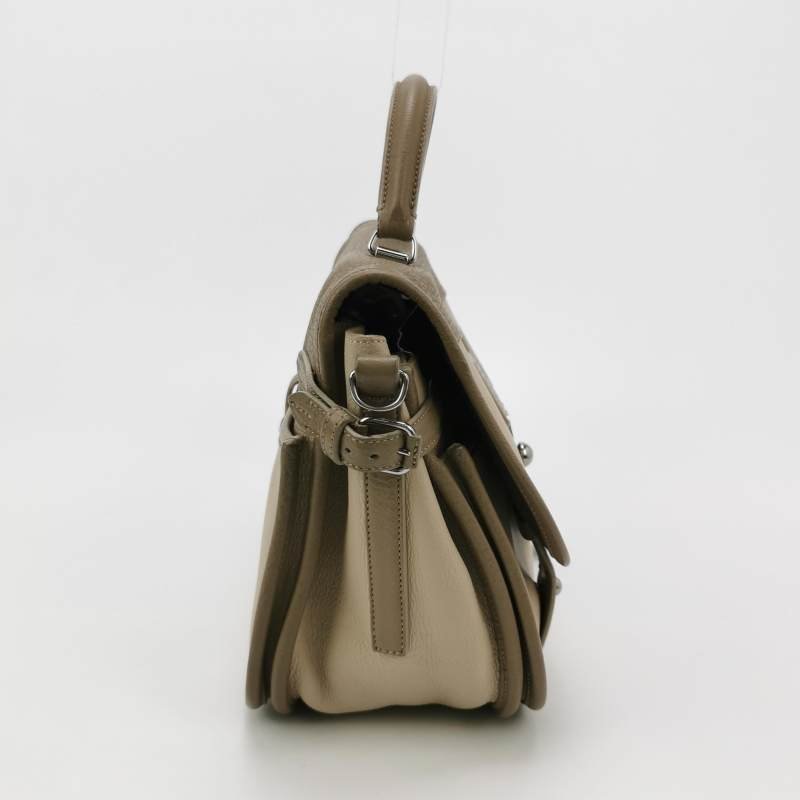 Loewe牛皮拼色logo標識金屬扣斜挎包單肩包-3