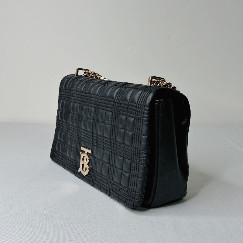 BURBERRY Lola TB中款黑金格紋鏈包-2