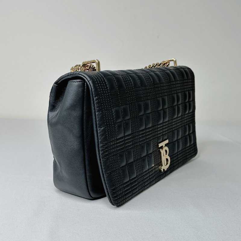 BURBERRY Lola TB中款黑金格紋鏈包-3