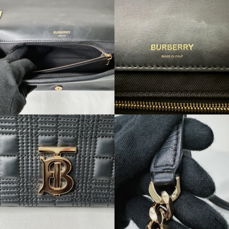 BURBERRY Lola TB中款黑金格紋鏈包-8