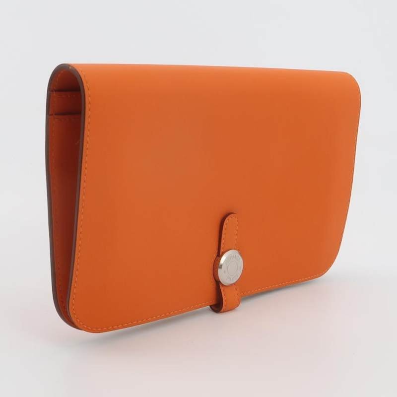 Hermes Dogon Duo馬鞍釘鎖扣子母包手拿包Swift牛皮銀扣93愛馬仕橙框R刻-3