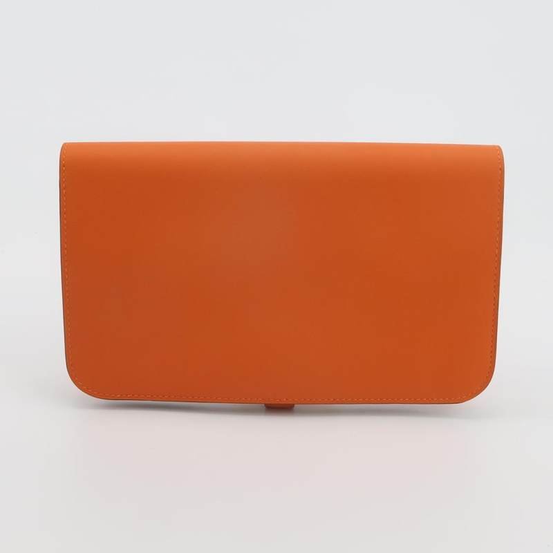 Hermes Dogon Duo馬鞍釘鎖扣子母包手拿包Swift牛皮銀扣93愛馬仕橙框R刻-4