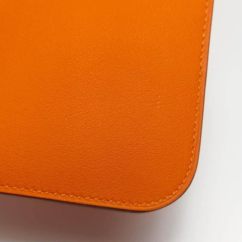 Hermes Dogon Duo馬鞍釘鎖扣子母包手拿包Swift牛皮銀扣93愛馬仕橙框R刻-11