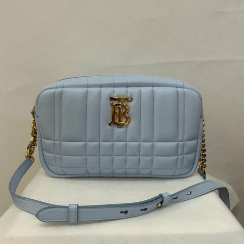 BURBERRY寶寶藍羊皮金釦LOLA相機包 -小