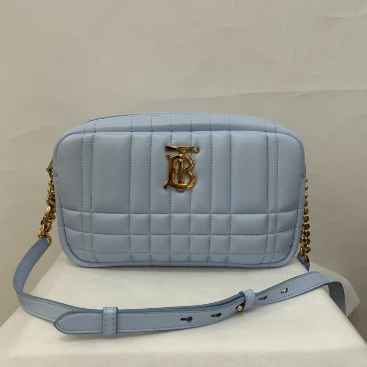 BURBERRY寶寶藍羊皮金釦LOLA相機包 -小-0