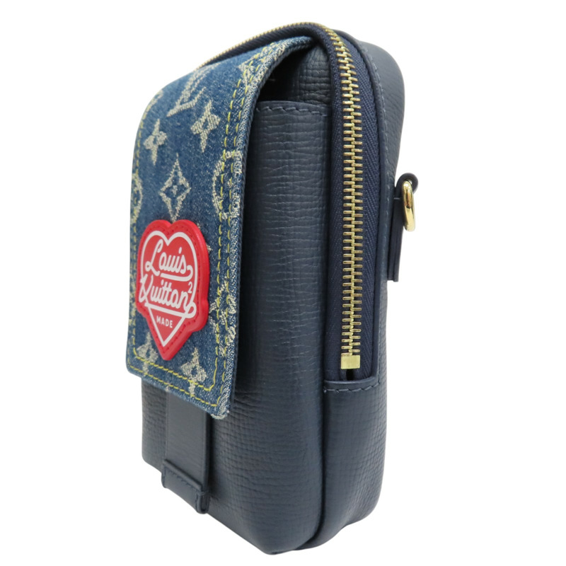 藍色牛皮 單寧布 Nigo聯名限量款 手機包 肩背包【LOUIS VUITTON LV 路易威登】 M81060-2