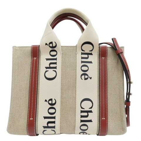 米色帆布 棕色牛皮 Woody Small tote 兩用包【Chloe 克羅伊】 CHC22AS397I269OU