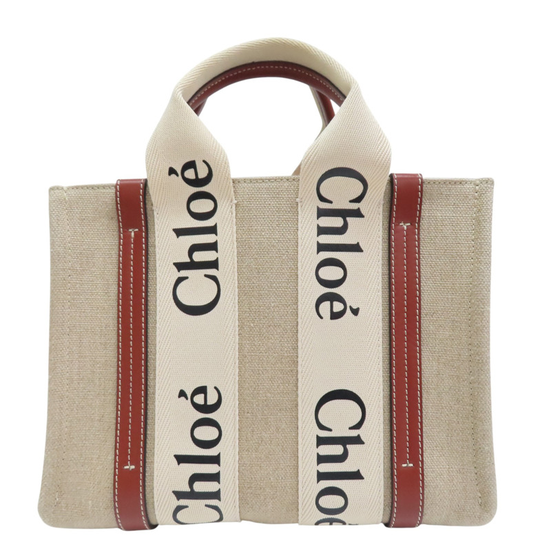 米色帆布 棕色牛皮 Woody Small tote 兩用包【Chloe 克羅伊】 CHC22AS397I269OU-1