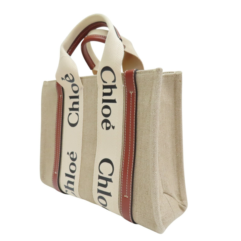 米色帆布 棕色牛皮 Woody Small tote 兩用包【Chloe 克羅伊】 CHC22AS397I269OU-2