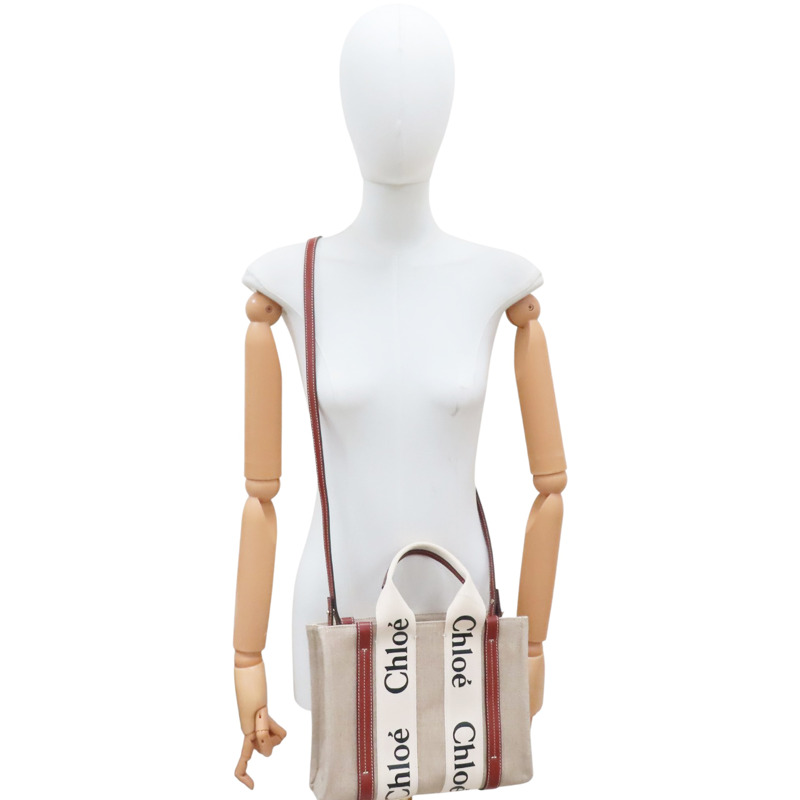 米色帆布 棕色牛皮 Woody Small tote 兩用包【Chloe 克羅伊】 CHC22AS397I269OU-8