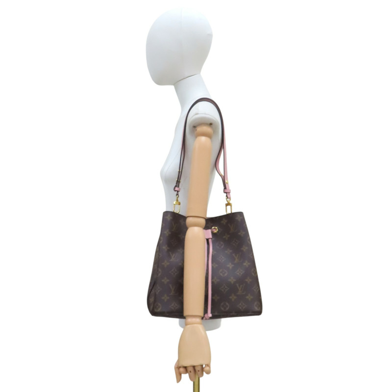 棕色原花帆布 粉色牛皮飾邊 NeoNoe MM 水桶包 兩用包【LOUIS VUITTON LV 路易威登】 M44022-7