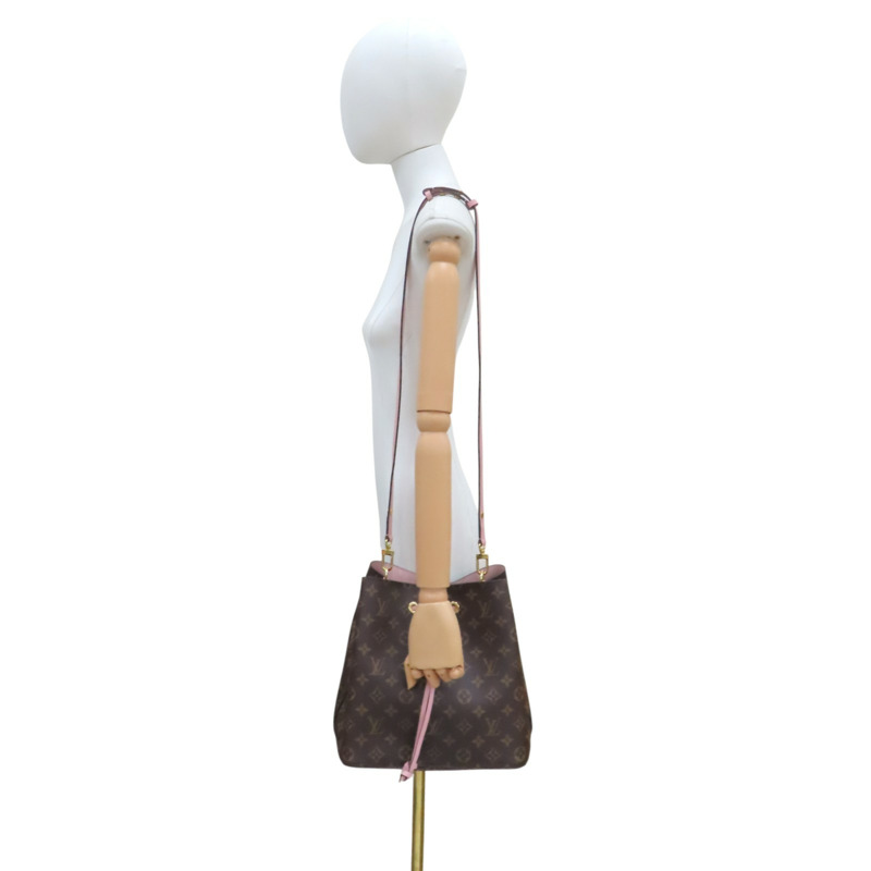 棕色原花帆布 粉色牛皮飾邊 NeoNoe MM 水桶包 兩用包【LOUIS VUITTON LV 路易威登】 M44022-8