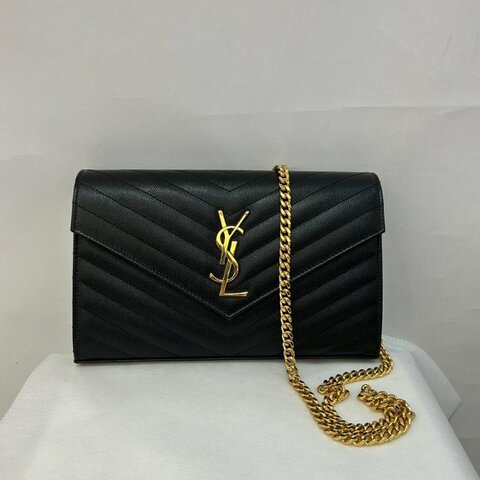 YSL黑荔枝牛皮金釦WOC 22cm