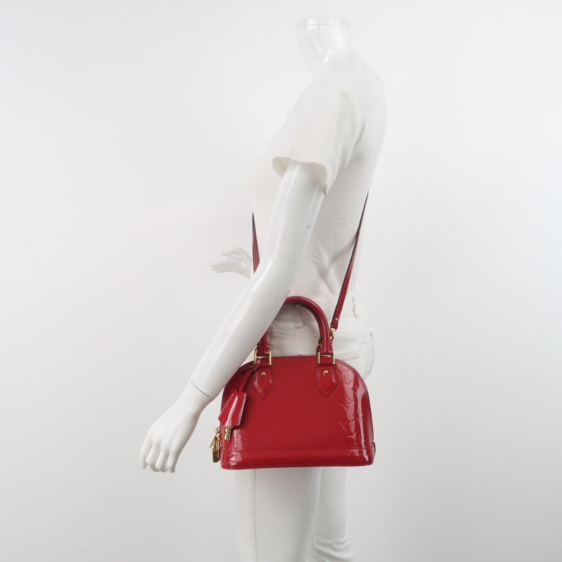 Louis Vuitton(LV)AlmaBB漆皮壓紋拉鏈貝殼包斜挎包單肩包-1