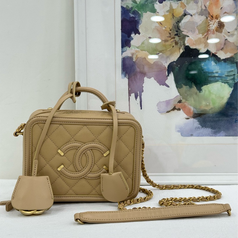 Chanel香奈兒 vanity case相機包 米色荔枝皮 25開-1