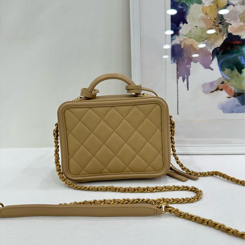 Chanel香奈兒 vanity case相機包 米色荔枝皮 25開-2