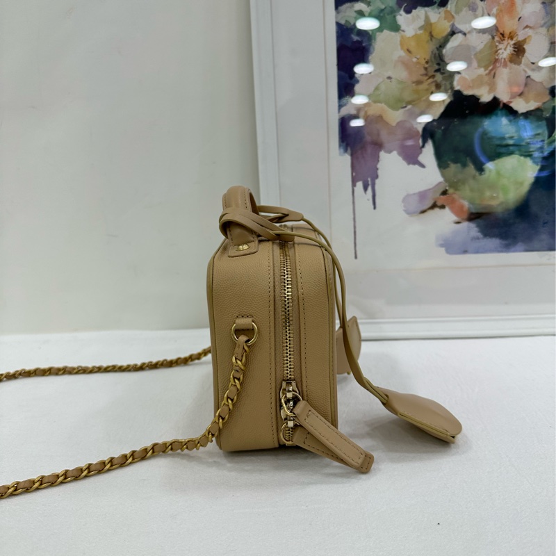 Chanel香奈兒 vanity case相機包 米色荔枝皮 25開-3