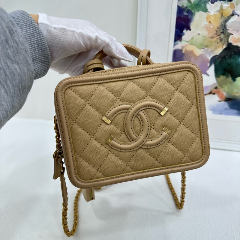 Chanel香奈兒 vanity case相機包 米色荔枝皮 25開-6