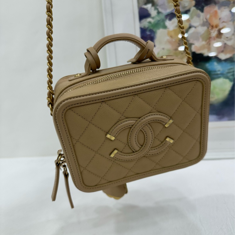 Chanel香奈兒 vanity case相機包 米色荔枝皮 25開-7