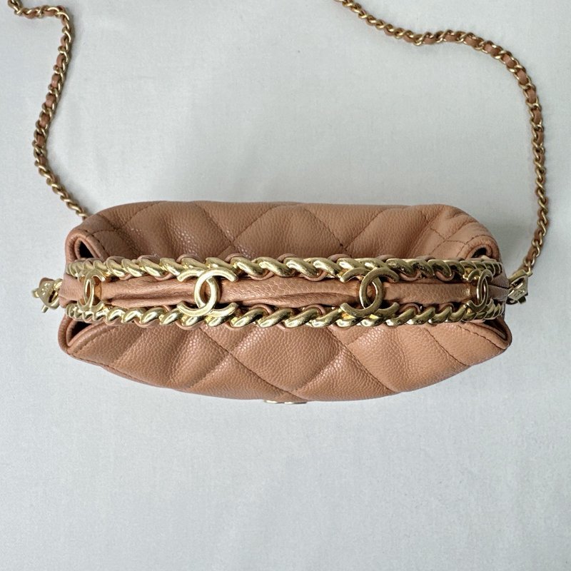 CHANEL 全新25B駝色牛皮鏈帶飯盒包-6