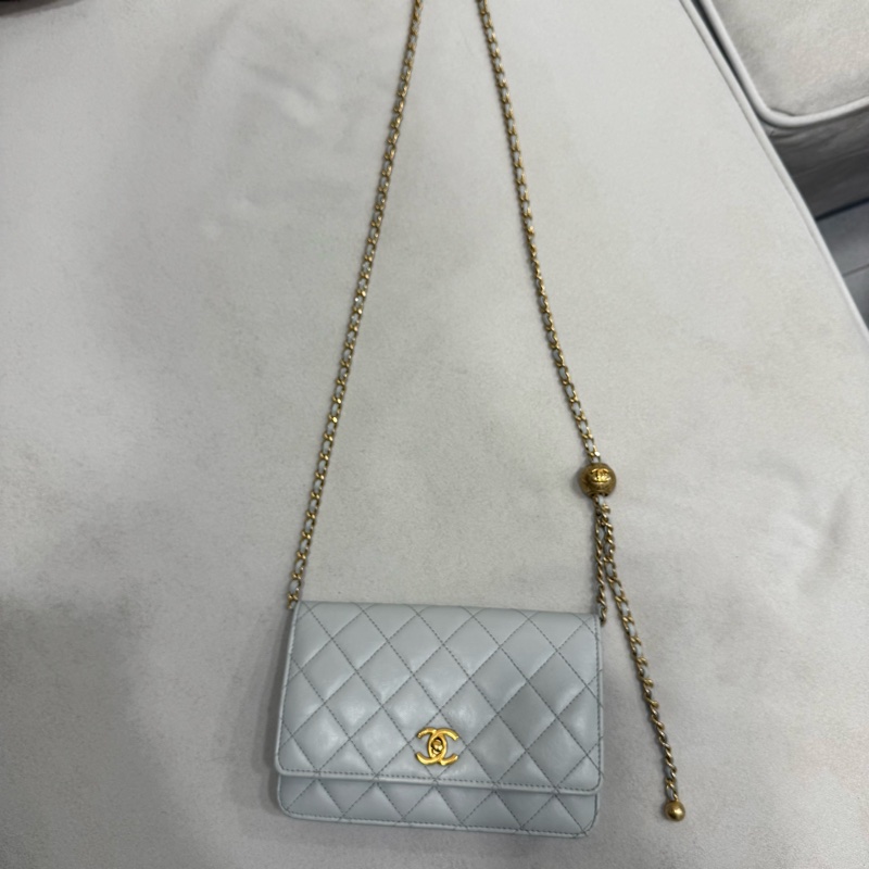 Chanel WOC 金球WOC 灰色 高級灰色 專櫃14萬 新款 淺灰色肩背包 側背包 香奈兒-5