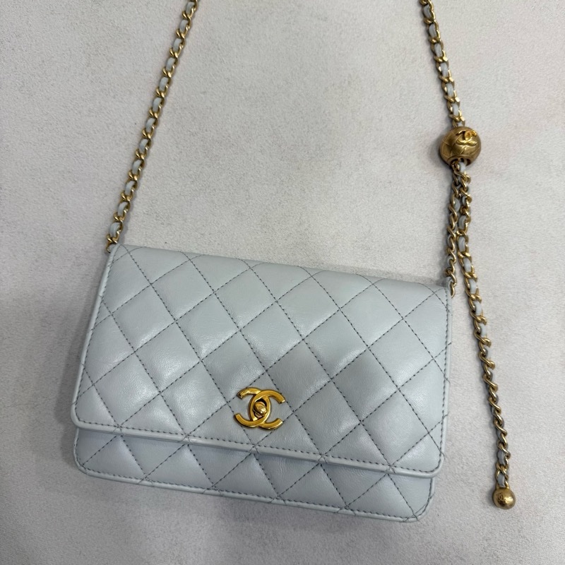 Chanel WOC 金球WOC 灰色 高級灰色 專櫃14萬 新款 淺灰色肩背包 側背包 香奈兒-15