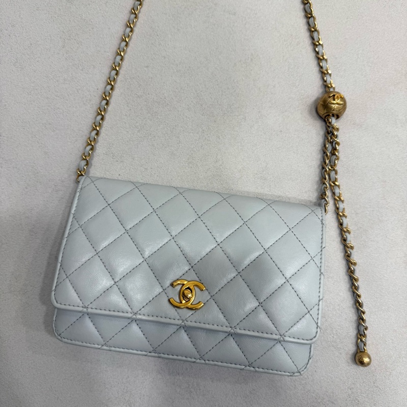 Chanel WOC 金球WOC 灰色 高級灰色 專櫃14萬 新款 淺灰色肩背包 側背包 香奈兒-1