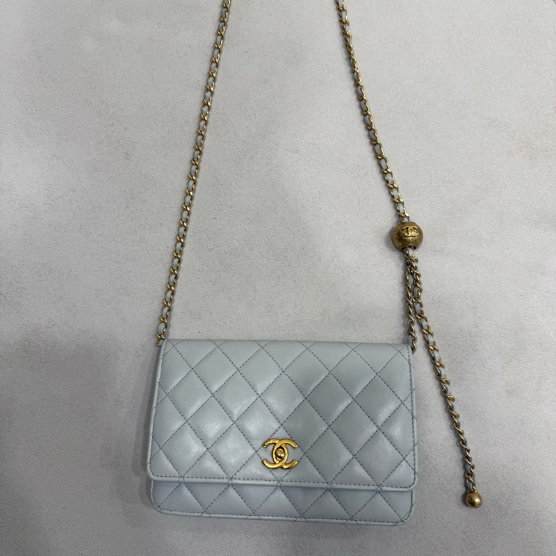 Chanel WOC 金球WOC 灰色 高級灰色 專櫃14萬 新款 淺灰色肩背包 側背包 香奈兒-4