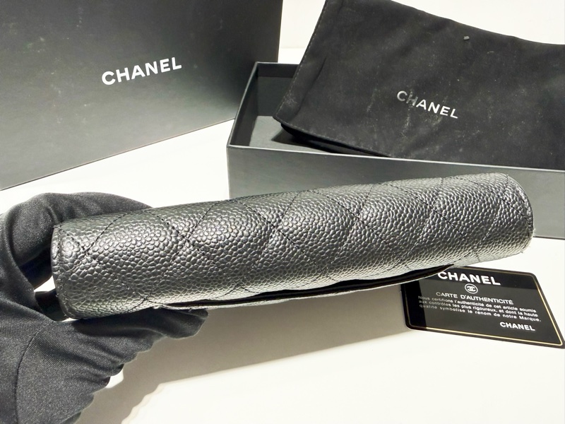 二手真品CHANEL黑色荔枝皮金釦coco翻蓋長夾AP0241-3