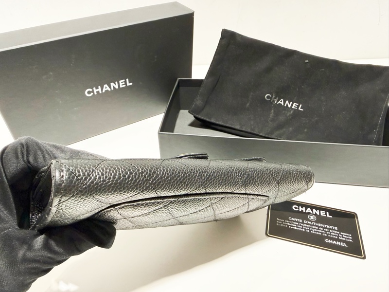 二手真品CHANEL黑色荔枝皮金釦coco翻蓋長夾AP0241-6