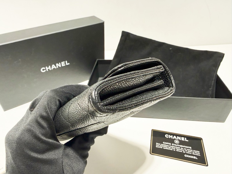 二手真品CHANEL黑色荔枝皮金釦coco翻蓋長夾AP0241-7