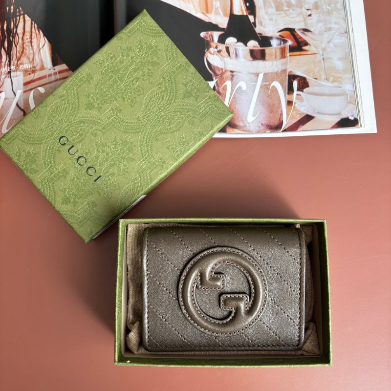 ::GUCCI:: 760317 Blondie系列 大雙G 墨綠色皮革短夾 零錢包 錢包-0