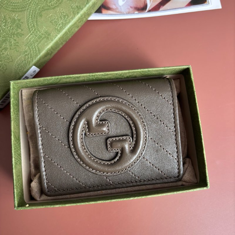 ::GUCCI:: 760317 Blondie系列 大雙G 墨綠色皮革短夾 零錢包 錢包-1
