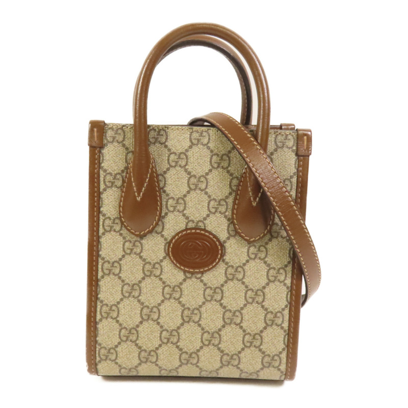 GUCCI 塗層帆布Interlocking G Mini Tote Bag金扣手挽肩背兩用袋-0