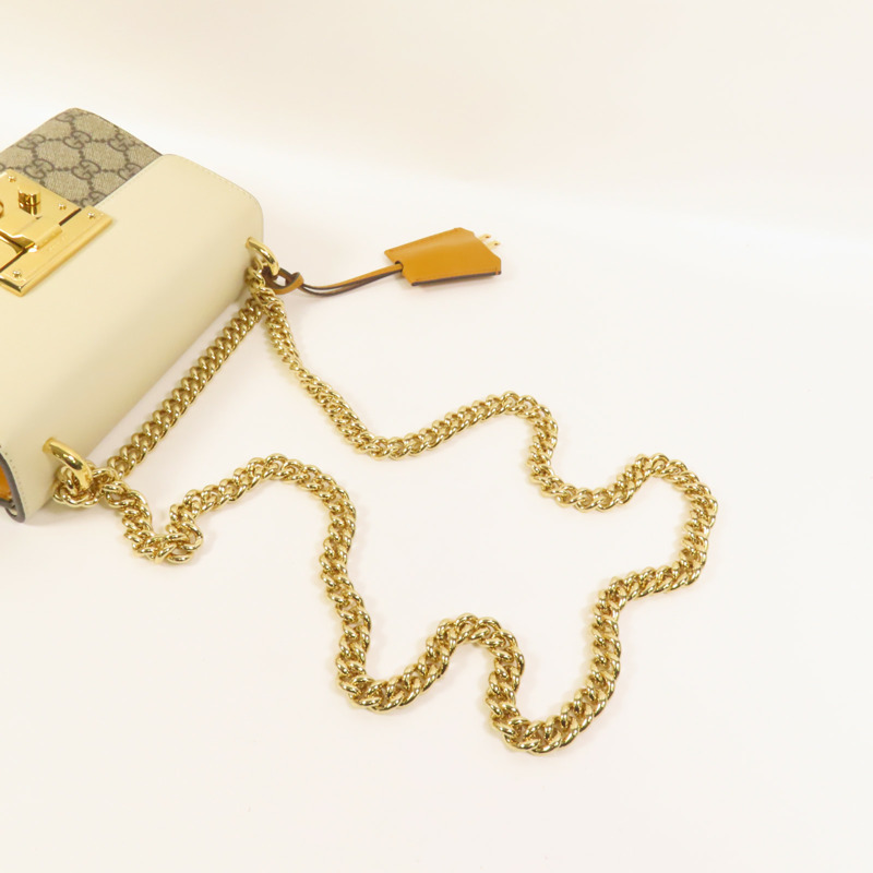 GUCCI 牛皮皮革/塗層帆布Padlock GG金扣肩背袋-5