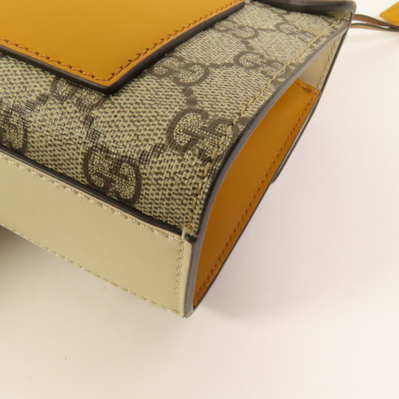 GUCCI 牛皮皮革/塗層帆布Padlock GG金扣肩背袋-13