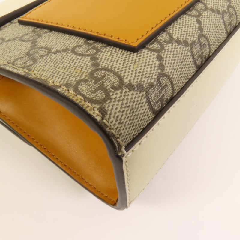 GUCCI 牛皮皮革/塗層帆布Padlock GG金扣肩背袋-14