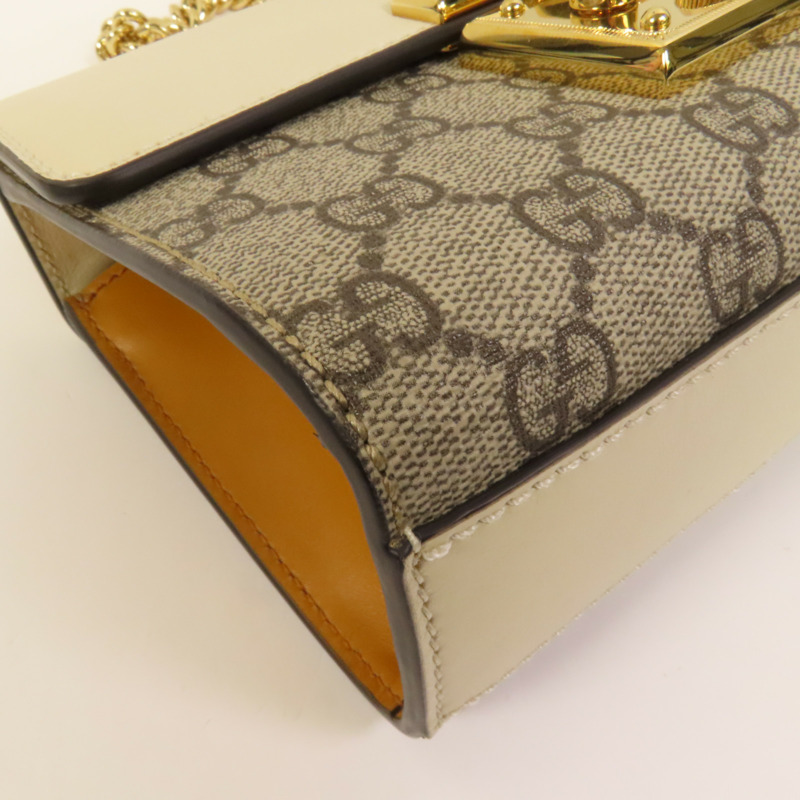 GUCCI 牛皮皮革/塗層帆布Padlock GG金扣肩背袋-15