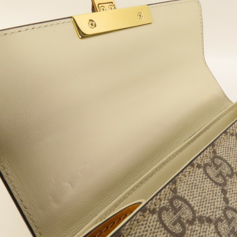 GUCCI 牛皮皮革/塗層帆布Padlock GG金扣肩背袋-16