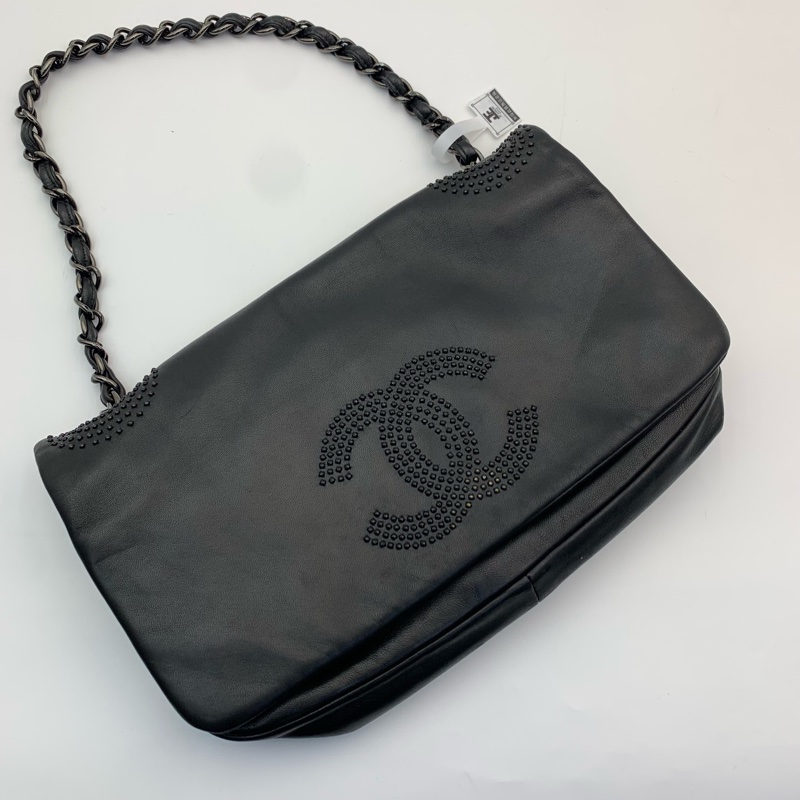 Chanel flap bag金屬黑色x碎釘🔎有格調男女通用-0