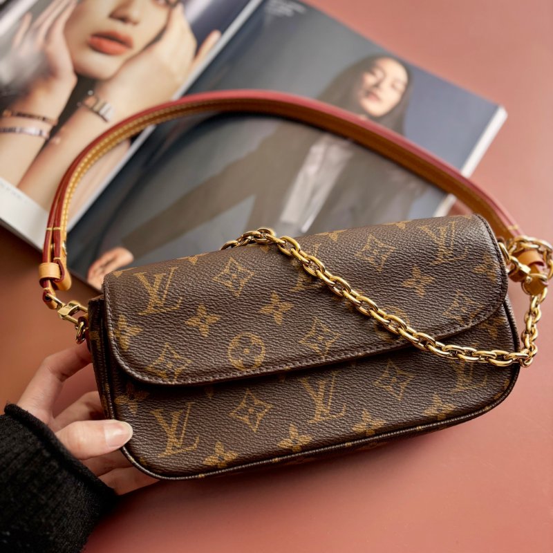 ::LOUIS VUITTON:: LV M81911 IVY咖啡色經典花紋掀蓋兩用包 WOC鏈包-0