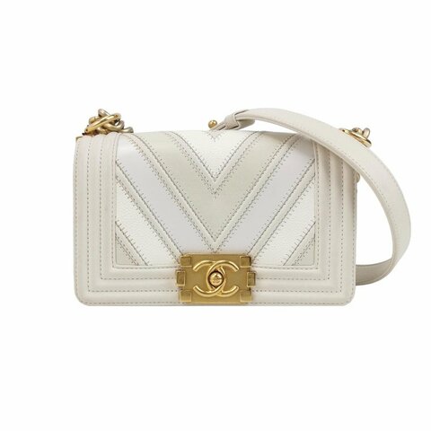 Chanel Leboy季節限定款小號牛皮V紋絎縫方形雙C鎖扣單肩包