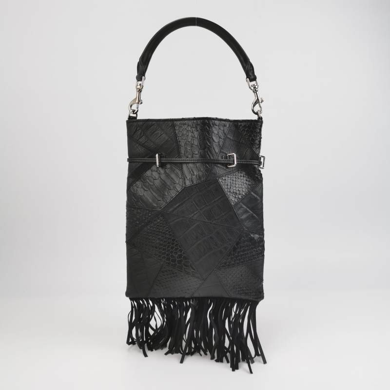 Saint Laurent牛皮純色黑色流蘇斜挎包單肩包-4