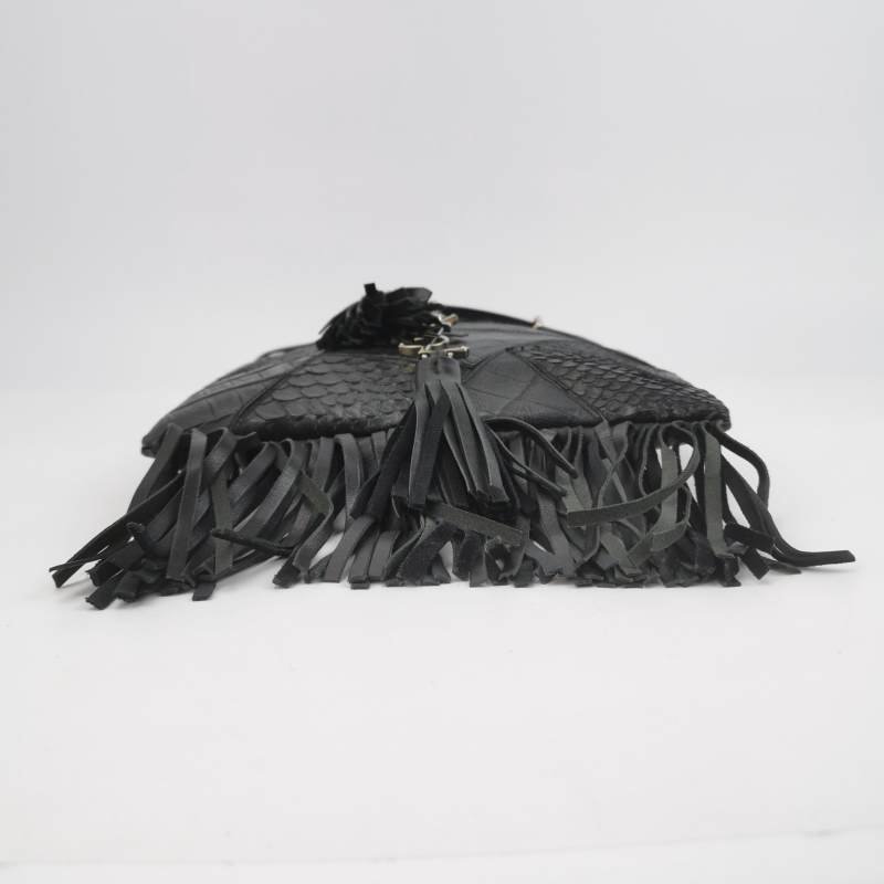 Saint Laurent牛皮純色黑色流蘇斜挎包單肩包-5