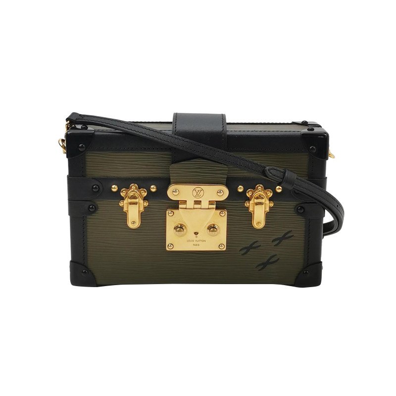 Louis Vuitton(LV)Petite Malle小盒子小號牛皮拼色水波紋S-lock鎖扣斜挎包-0