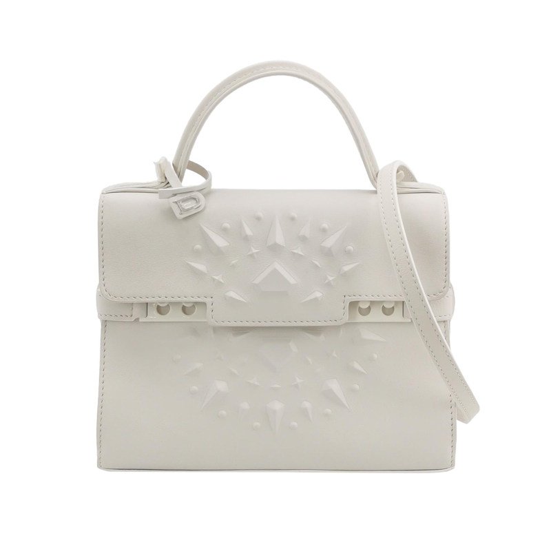 Delvaux Tempete小號牛皮純色浮雕圖騰T形翻蓋手提包單肩包-0